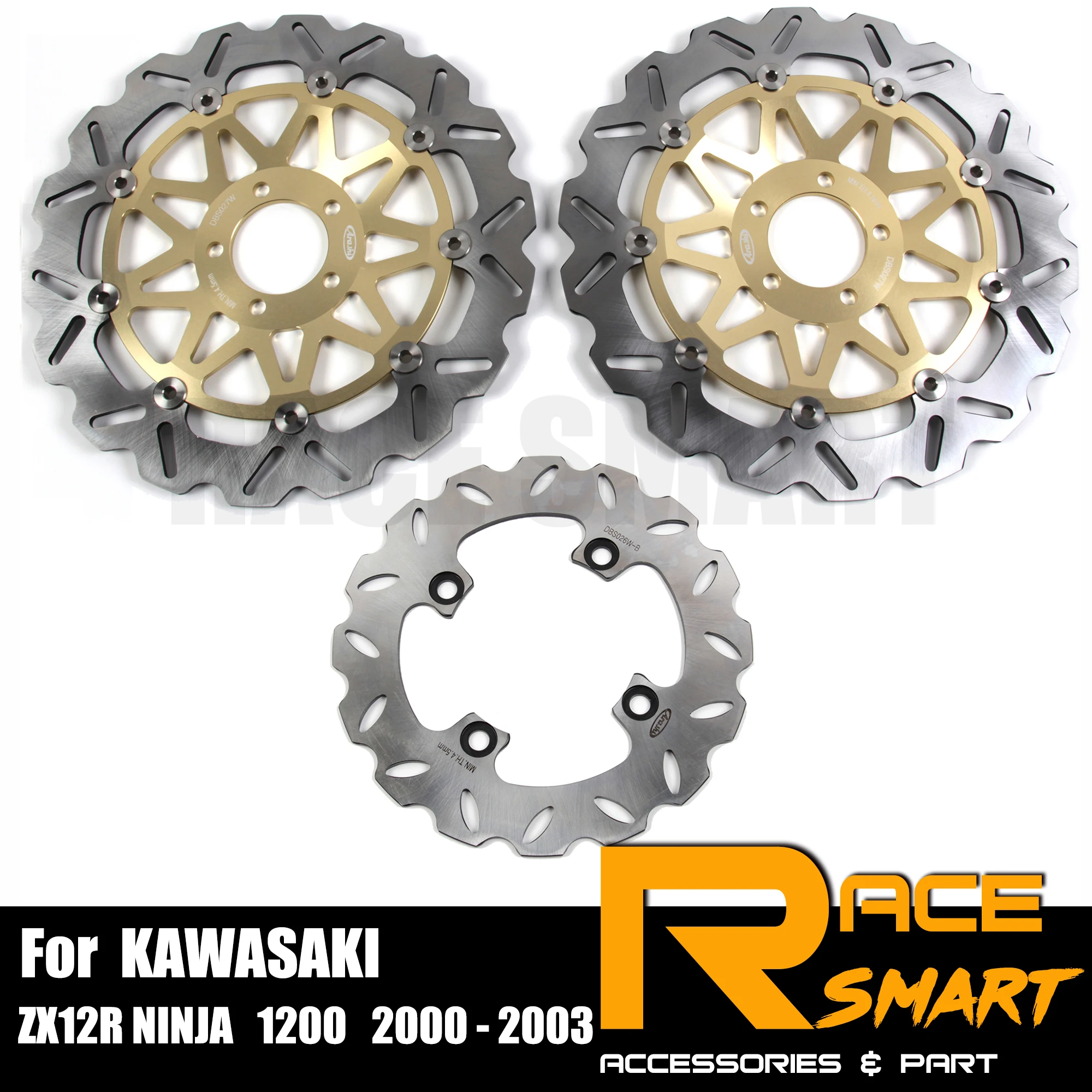 Arashi Front Rear Brake Disc Rotors for KAWASAKI Ninja ZX9R 2000 2001 Motorcycle Replacement Accessories ZX-9R 900 00 01 Black
