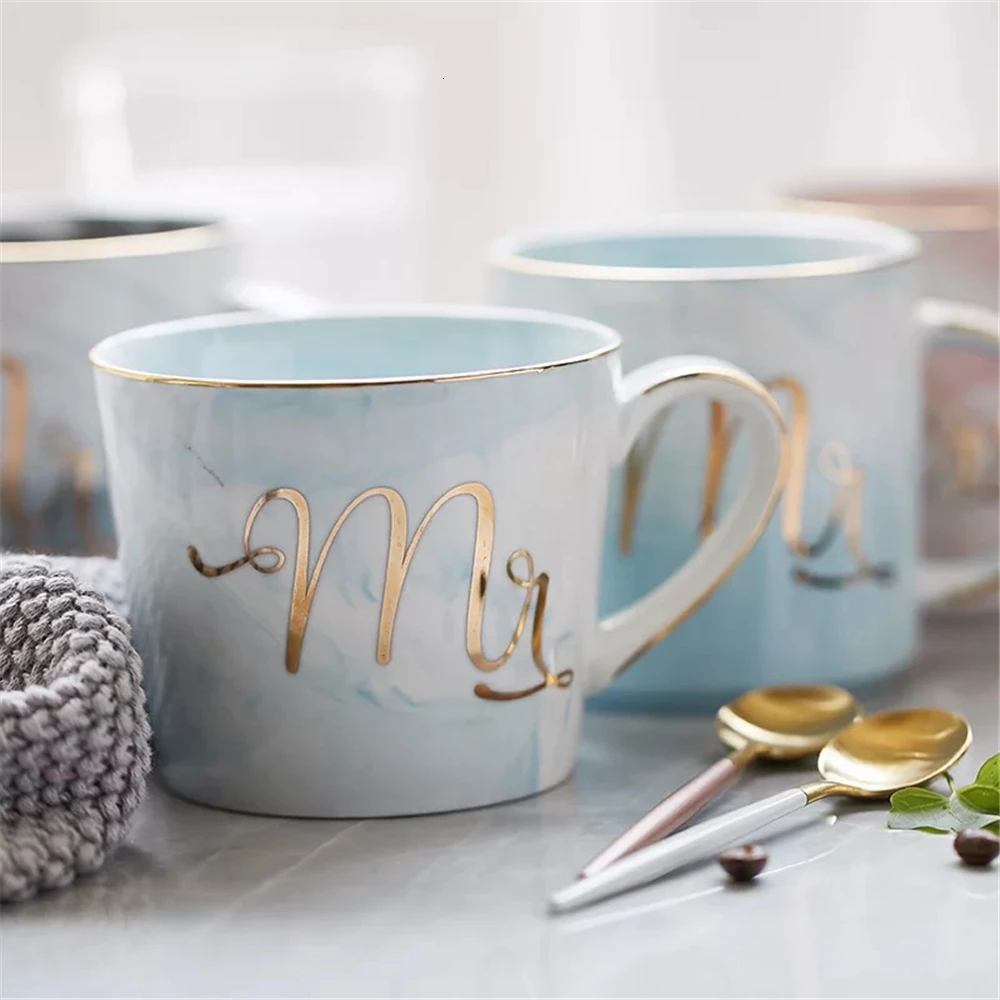 380ml Marble Ceramic Mug Travel Coffee Mugs Milk Tea Cups Creative Mr and Mrs Mugs Creative Wedding Gift (12)