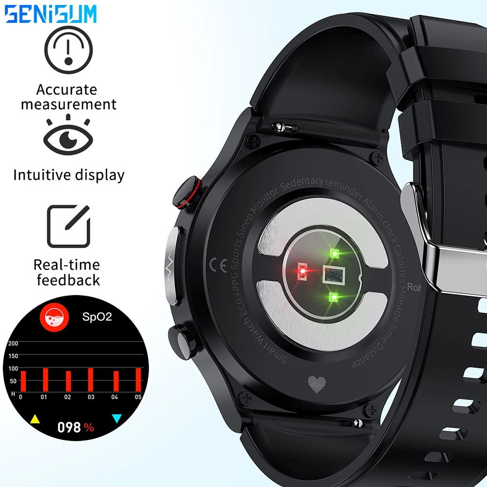 Relógio com Carregador sem Fio Taxa de Respiração de Oxigênio Tela de 1.32 Polegadas Diagnóstico Médico Temperatura Corporal no Sangue Pulseira Masculina Ecg Ppg ia - Image 5