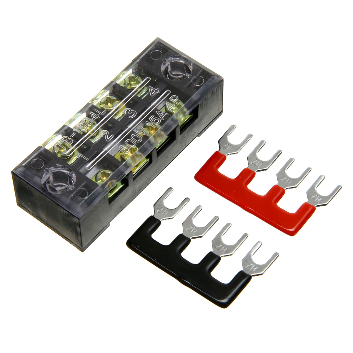 600V 15A 4P Double Row Wire Barrier Terminal Block With 2 Connector Strips For Home Wire Electronic Circuit 55x21x17mm