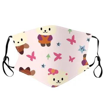 

1PCS Washable Reusable Polyester Face Mask Fashion Cartoon Print Colored Children Mouth Cover Mouth Mask With Design Mascaras