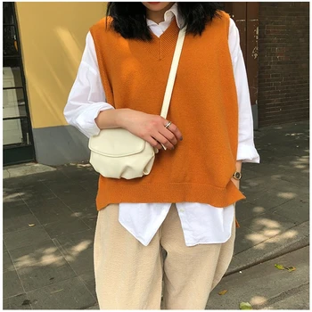 

Fashion Irregular Women Sweater Pullovers Basic Knitted Vest Jumpers Solid V Neck Essential Womens Sleeveless Sweaters DS50855