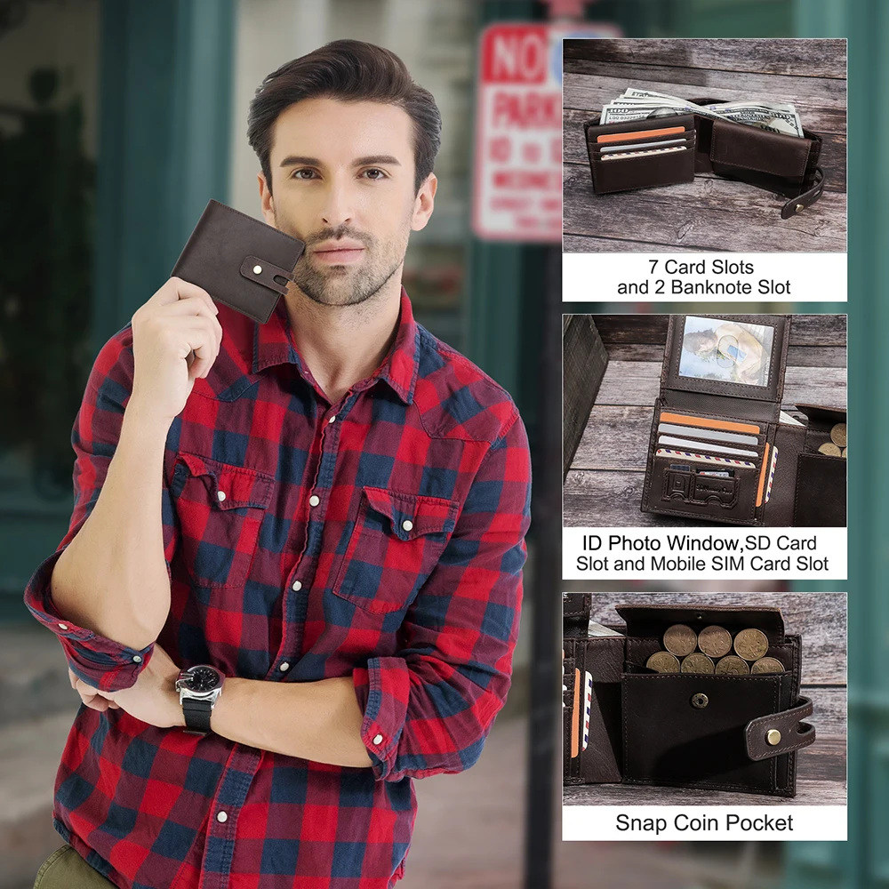 Genuine Leather Men's Wallet Rfid Blocking Protection Coin Purse Small Mini Card Holder Portomonee Male Walet