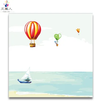 

Seascape Cartoon hot air balloon oil painting by numbers with kits diy draw on canvas coloring picture by numbers for room decor