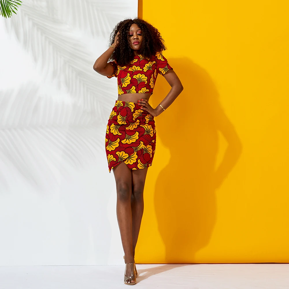 Африканская одежда для женщин комплект Топ Юбка комплект модный Анкара принт материал женский модный комплект африканская традиционная одежда