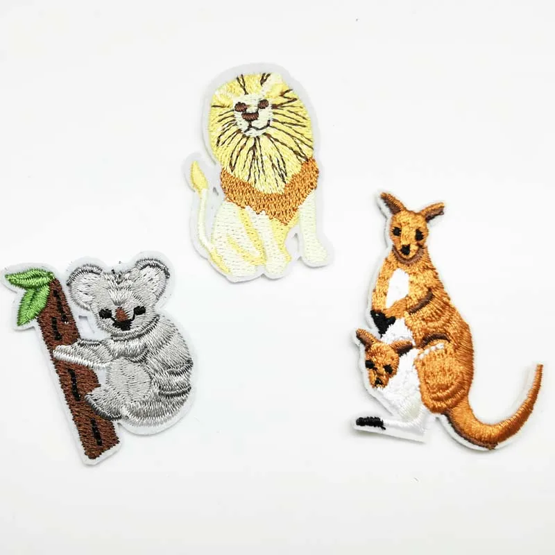 Пластыри с вышивкой в виде льва и кенгуру|Заплатки| |