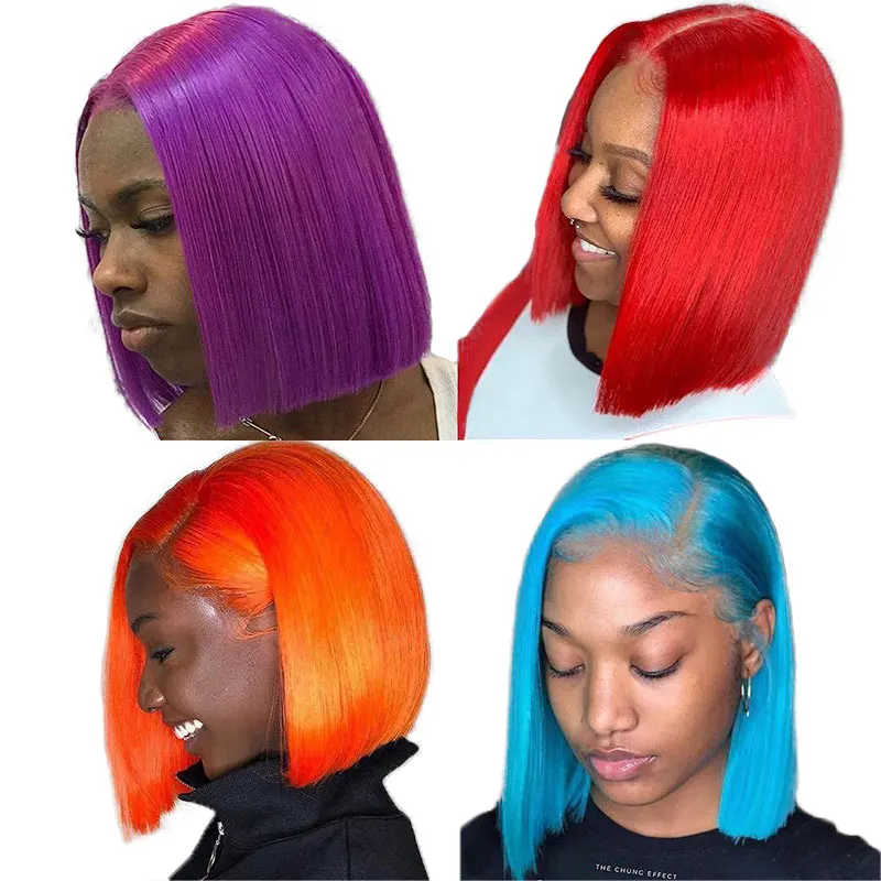 

Colored Human Hair Wigs Natural Pre Plucked Headline Wig Straight Bob Lace Front Wigs With Baby Hair Transparent lace wigs