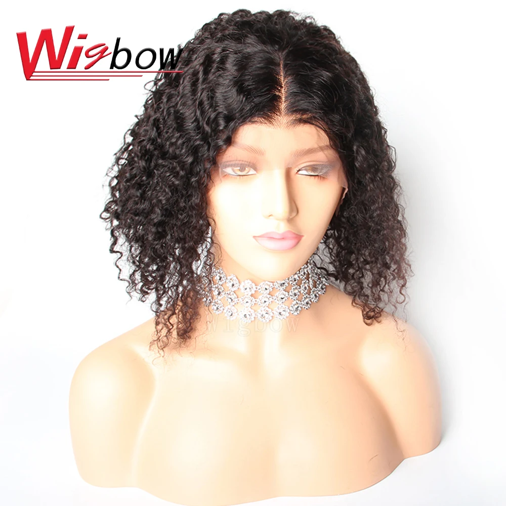 

Brazilian Jerry Curly Human Hair Lace Front Wigs Short Curly Bob Wigs With Bangs Natural Color Remy Hair Wigbow Hair