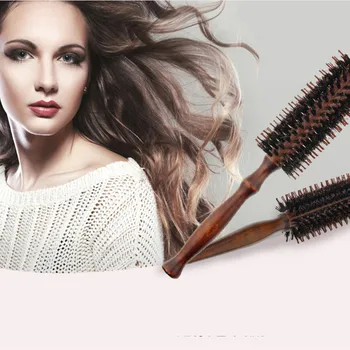 

1Pc Natural Boar Bristle Round Brush Wooden Handle Hair Rolling Brush For Hair Drying Styling Curling Hot Sale