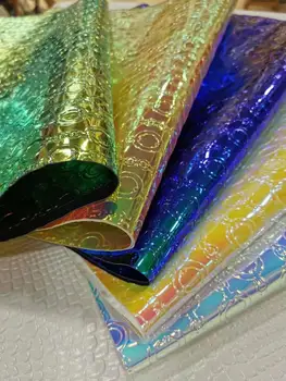 

1PCS 21X29CM DIY Hotsale PU leather Magic laser leatherette Faux Leather Fabric for Bow laser chain emboss for diy accessories