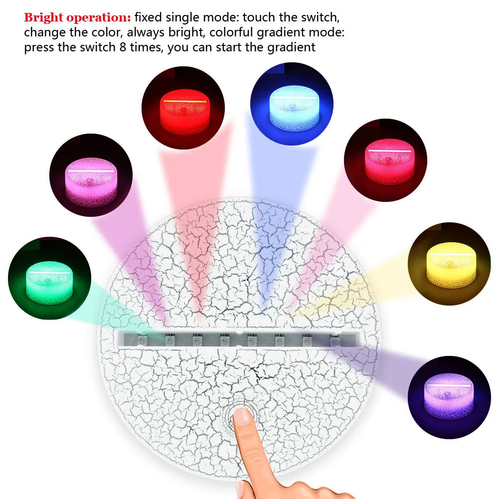 Трещины шаблон 3D держатель лампы Сенсорная лампа основания ночник лампа с креплением База Светодиодный 7 цветов современный светящийся