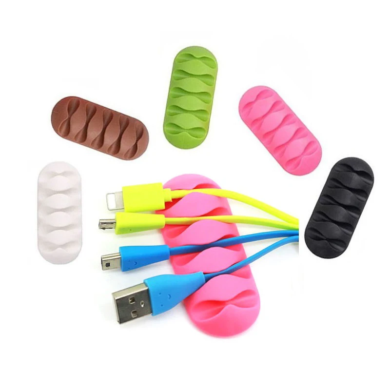 Desktop phone Cable Winder Earphone clip Charger Organizer Management Wire Cord fixer Silicone Holder 5 slot Strip