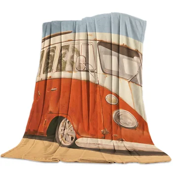 

Retro Bus Bus Palm Trees Dusk Throw Blanket Soft Comfortable Velvet Plush Blankets Warm Sofa Bed Sheets