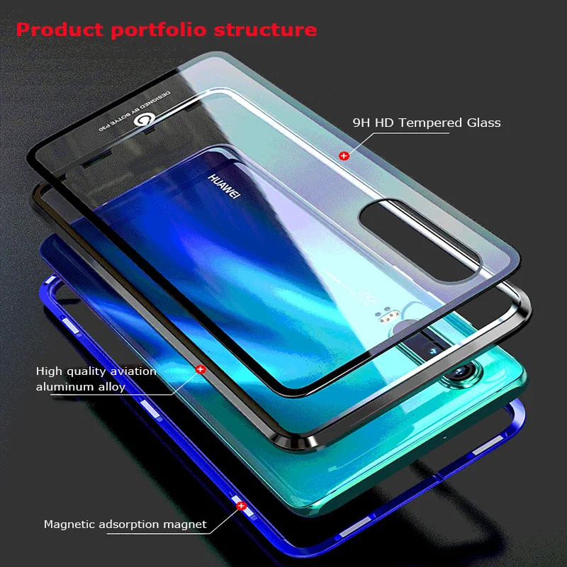 360 ° полный корпус чехол для huawei P30 Pro P20 mate 20 Lite Pro крышка двойное стекло в рамке Магнитный чехол для huawei honor 20 Pro
