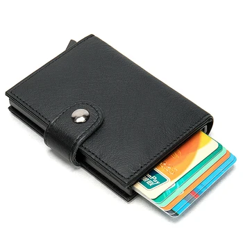 

Wallet Male Leather Aluminum Alloy Automatic Card Case Short Purse Wallet Man Wallets Mens Card Holder Carteria Portfel Murse