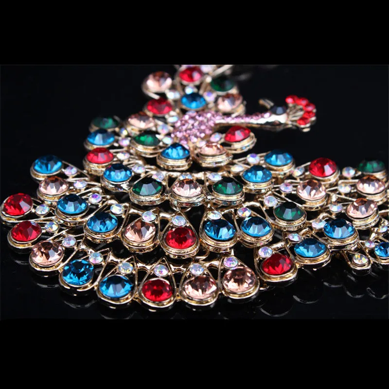 Conjunto de Jóias Conjunto de Jóias de Noiva Cor do Ouro Tela Aberta Pavão Multi Strass Colar Brincos Dança Feminino Cristal Redondo de Noiva Cor 7 Tela aberta pavão multi cor strass colar