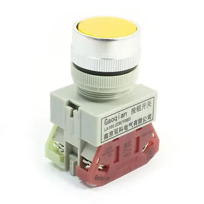 

660V 10A DPST 4 Terminals Mounted Yellow Push Button Pushbutton Switch