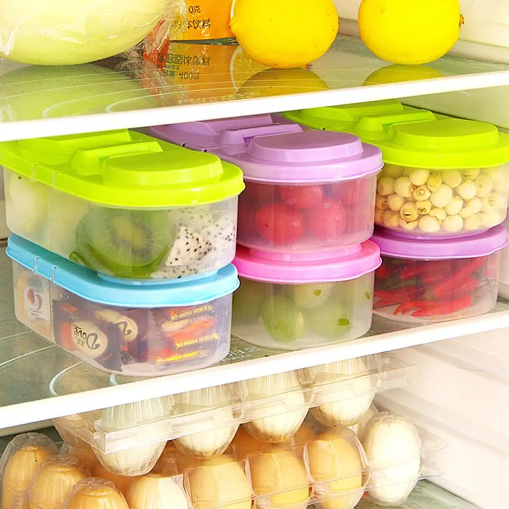

Double-Grid Covered Kitchen Food Multi-Grain Sealed Cans Multi-Function Refrigerator Plastic Storage Storage Box 18.6x9x6.5cm