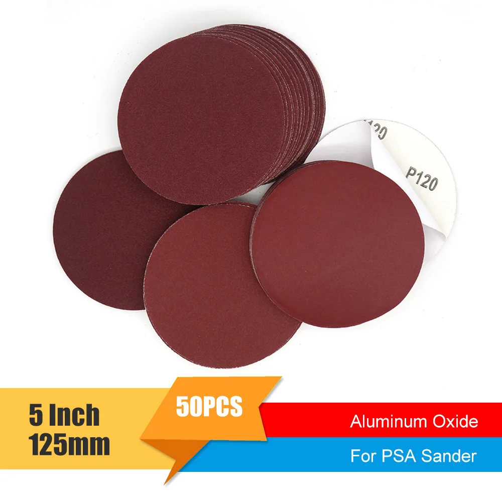 5 Inch 150 Grit Gold Peel and Stick Adhesive Backed PSA Sanding Discs 100 Pack