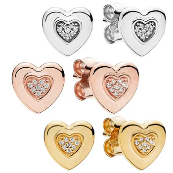 

BaoFuNew 925 Sterling Silver Ear Studs Signature Heart-shaped Crystal Earrings Women Gift Fine Jewelry