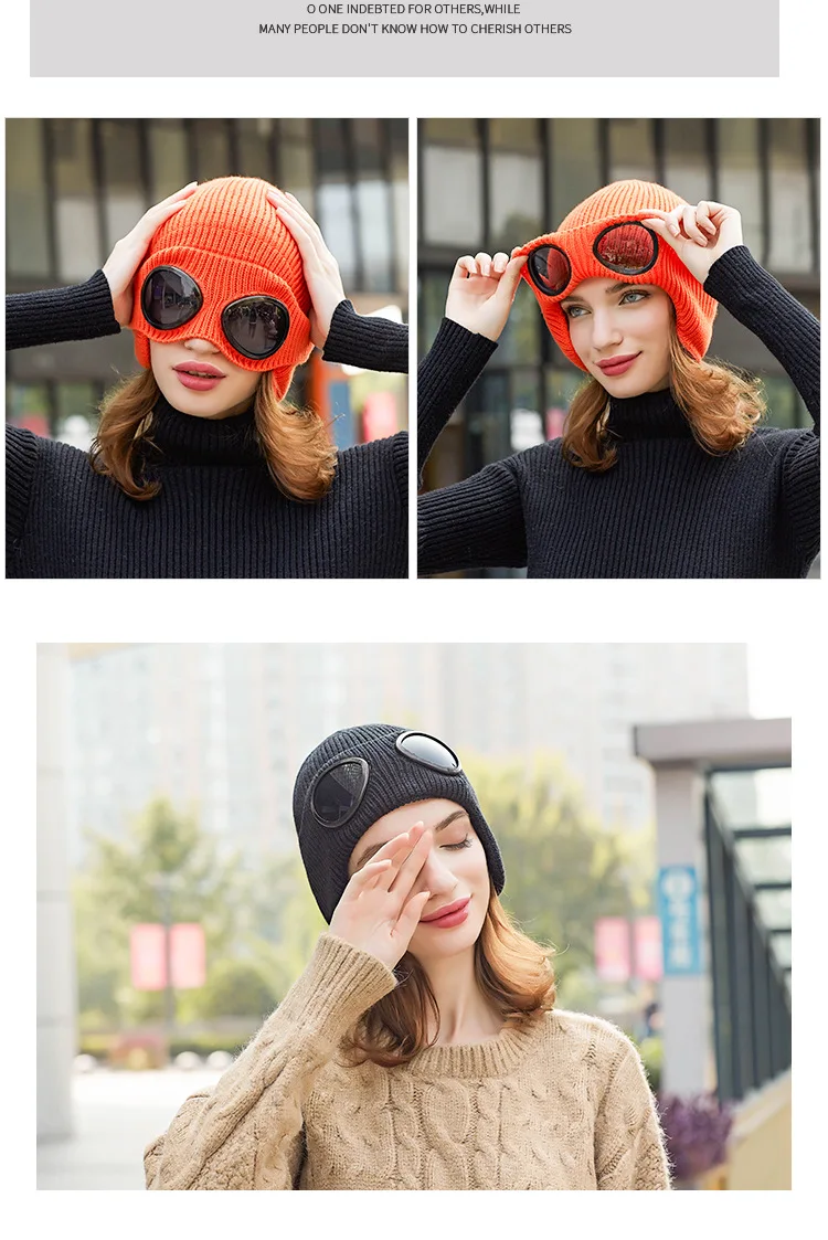 Теплая зимняя вязаная шапка skullies beanies, женская брендовая Высококачественная зимняя женская ветрозащитная теплая шапка с глазами, вязаные шапки