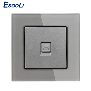 Esooli의 크리스탈 유리 패널 전원 소켓, 1 구 RJ45 인터넷 잭 Cat5e 커넥터 컴퓨터 콘센트 벽 데이터 소켓