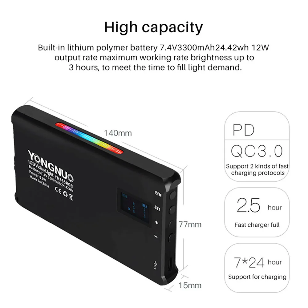 YONGNUO YN365 RGB светодиодный светильник на камеру светильник Карманный селфи светильник 2500 k-8500 k RGB 3300mAh фотографический светильник ing для tik tok youtube