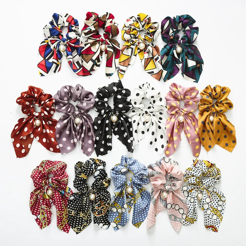 

Fashion summer Ponytail Scarf Elastic Hair Rope for Women Hair Bow Ties Scrunchies Hair Bands Flower Print Ribbon Hairbands