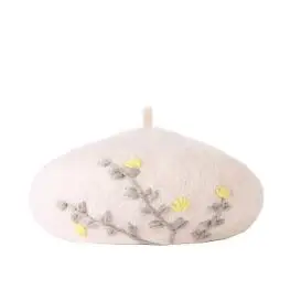 New Vintage Wool Beret Caps Women Floral Embroidery Woolen Painter Hat Autumn Winter Warm Pumpkin Cap Sweet Girls Baret Hat - Цвет: 3