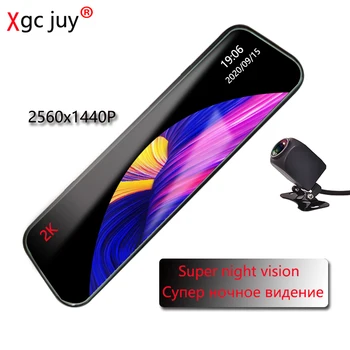 

Xgc juy 2K Dash Cam Mirror Night vision Car DVR with 1080P Rearview cameras Dual Lens Auto Video Recorder Touch Stream Mirror