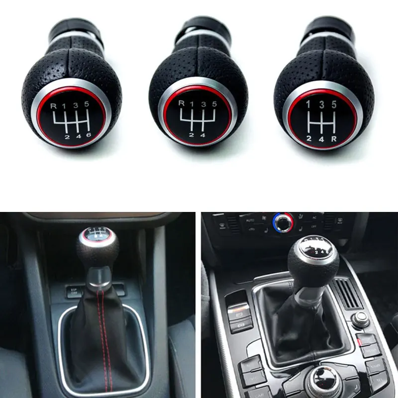 5 Gear 6 Speed Car Shift Gear Knob With Red Ring For Audi A4 S4 B8 8k
