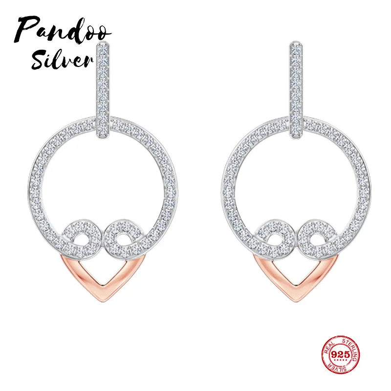 PANDOO модная подвеска Стерлинговое Серебро 1:1 копия, шикарные в форме сердца романтические модные серьги женские Роскошные Ювелирные изделия Подарки