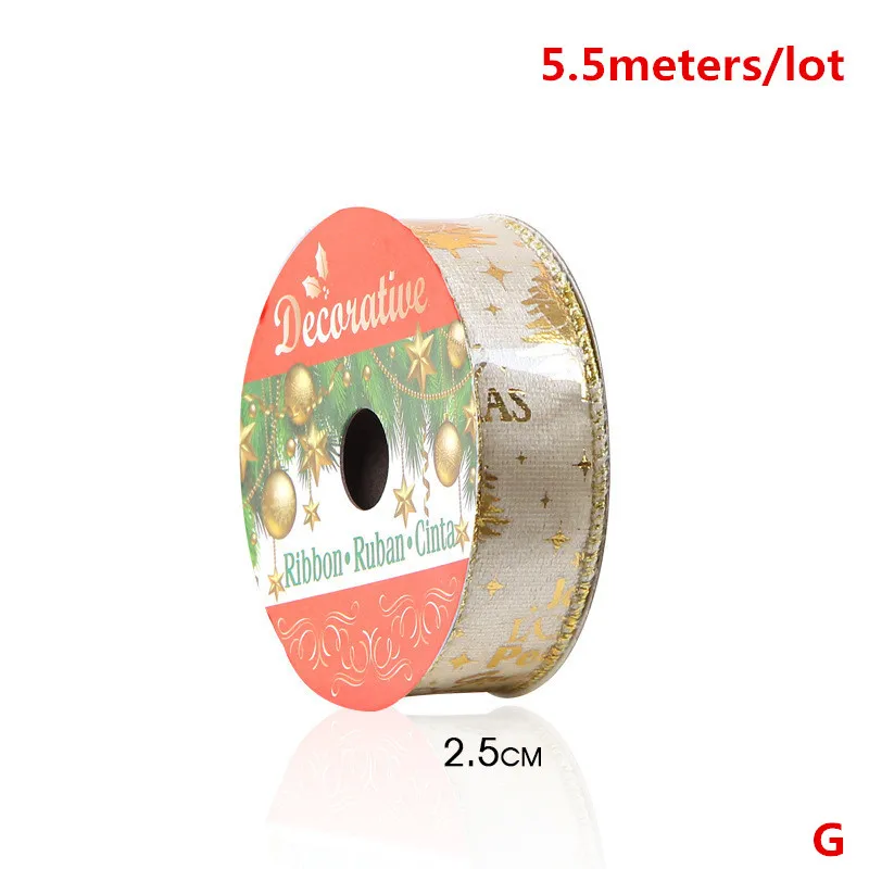 2.5CM-G New5.5meter Красивое оформление на Рождество ленты полоски 1,6 см-2,5 см Ширина diy бант для рождественской ёлки подарочная упаковка букета ленты - Цвет: 2.5CM-G
