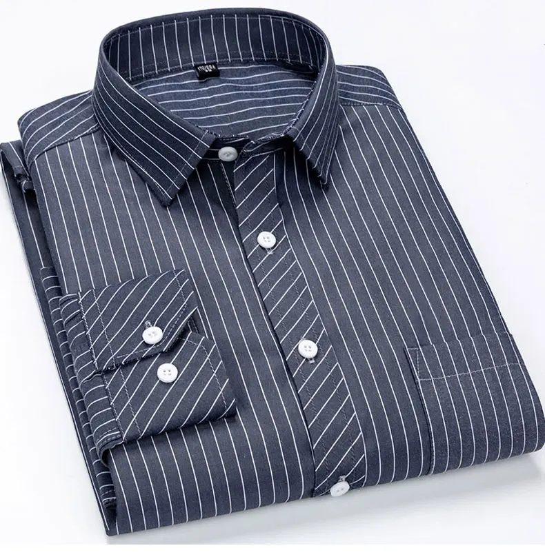 Большие размеры XXXL 4XL 5XL 6XL среднего возраста русские Популярные полосатые деловые мужские рубашки нежелезные дизайн умная повседневная мужская одежда