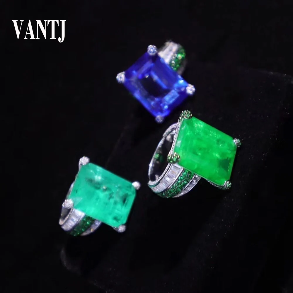 

VANTJ Новый Paraiba кольца стерлингового серебра 925 сапфир изумрудные большие Stone15 * 20 мм для женщин вечерние свадебное ювелирное изделие, подарок