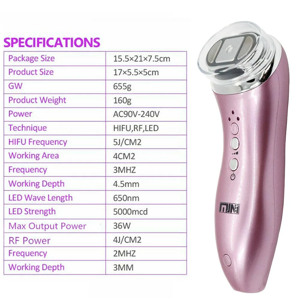 

Wrinkle Remove Facial Machine Tightening Skin Rejuvenation Effective Portable Safe Led RF Anti Aging Mini Hifu Ultrasonic