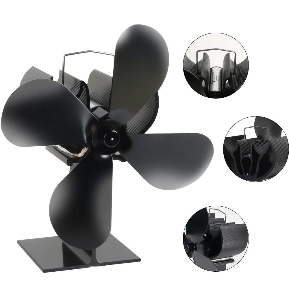 Heat Powered Fireplace Fan Eco Friendly Quiet Home Fireplace Fan Heat Distribution Fuel Saving With 4 Black Blade Dropshipping