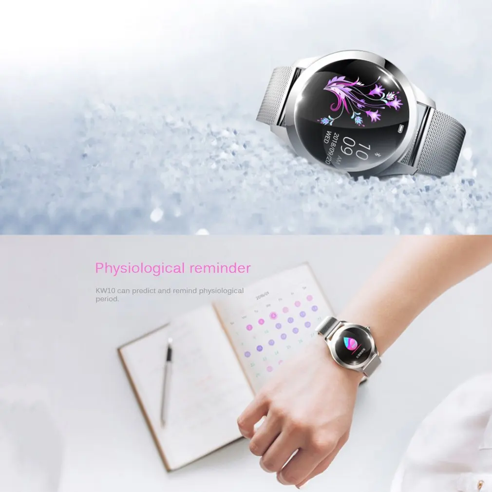 KW10 модные часы Smart Watch Для женщин IP68 Водонепроницаемый Мониторинг частоты сердечных сокращений Нержавеющая сталь Фитнес трекер Браслет «Умные» часы