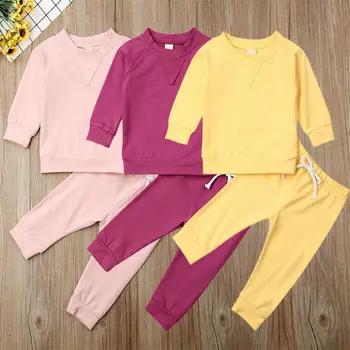 

Newborn Baby Girl Boy Autumn Long Sleeve Unisex Tracksuit Set Top + Pant Pure Color Clothes Set