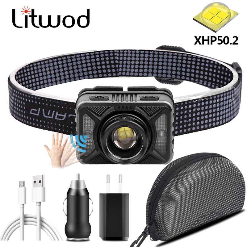 XHP50.2 встроенный аккумулятор Мощный светодиодный налобный фонарь USB