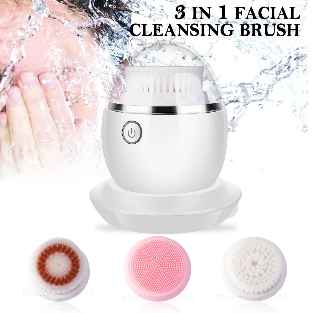 Новая звуковая вибрационная Очищающая щетка для лица 3 насадки с режимами