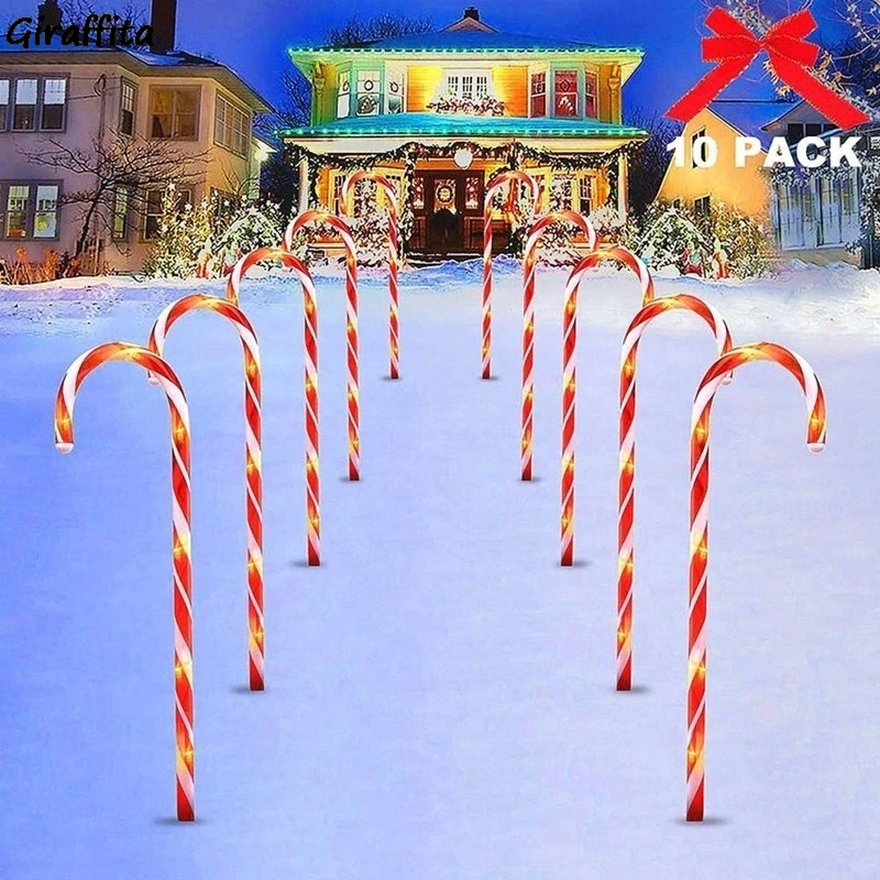 10PCS Candy Christmas Tree Decoration lights Candy Cane Solar Light Battery /USB Powered Outdoor Garden Wedding Party Decoration