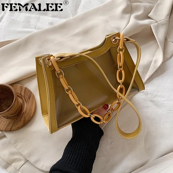 

Transparent Patchwork Shoulder Bags for Women Baguette Bag Acrylic Chains Crossbody Bag Large Capacity Jelly Tote Purse Handbags