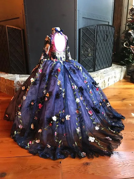 Красивое платье с цветочным узором для девочек пышные платья с длинными рукавами и высоким воротником с объемным цветочным рисунком для девочек милое платье на день рождения