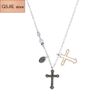 

Qsjie high quality SWA Cross Pendant girl collarbone Valentine's Day Jewelry souvenir gift Fashion Pendant Necklace