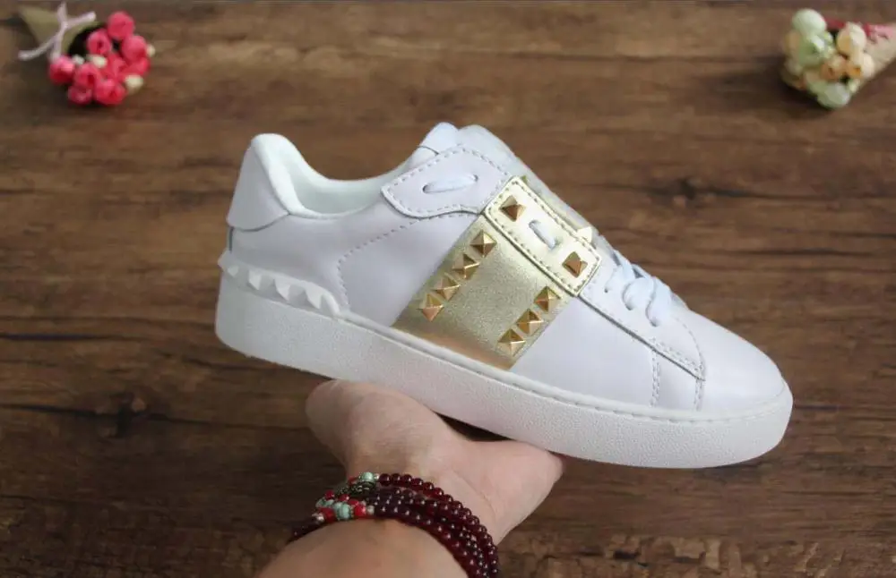 

Designer Fashion Casual Shoes High Quality Brand Men Women Sneaker Couple style Patchwork rivet Genuine Leather Casual shoes