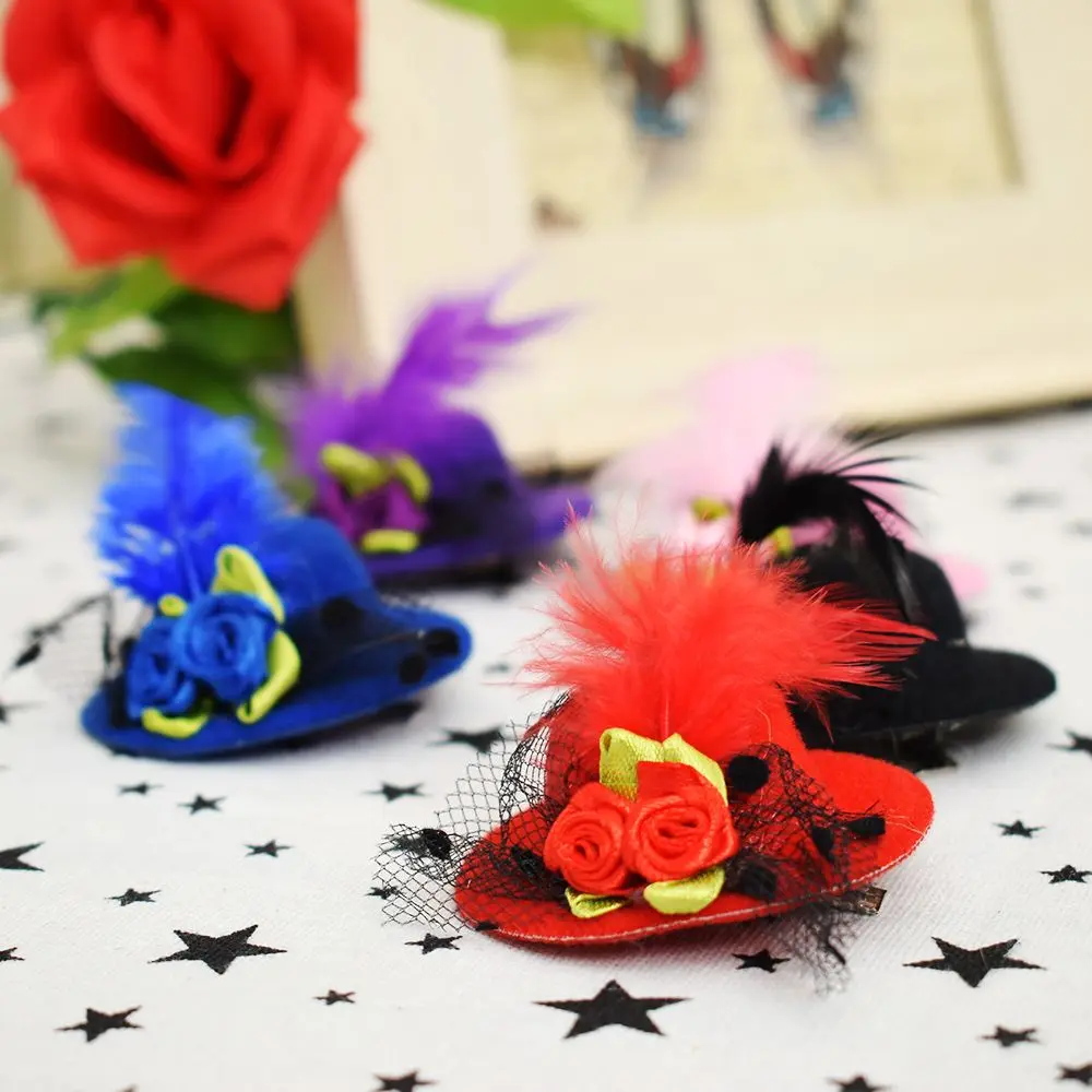 Милая шляпа в форме цветка украшение для девочек с перьями заколки волос женские