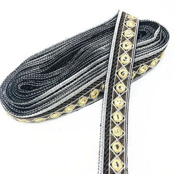 

2 Yards Ethnic Embroidered Lace Trim Mirror Handmade Lace Ribbon Embroidered Lace for DIY Sewing Supplies