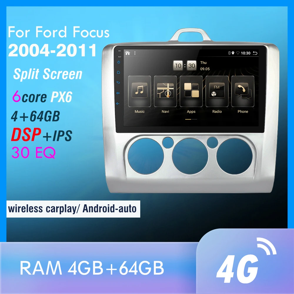 PX6 Android 10.0 DSP Car Radio For Focus 2004 2005 2006 2007 2008 2009-2011 Multimedia Video Player Navigation GPS wifi 4G OBD