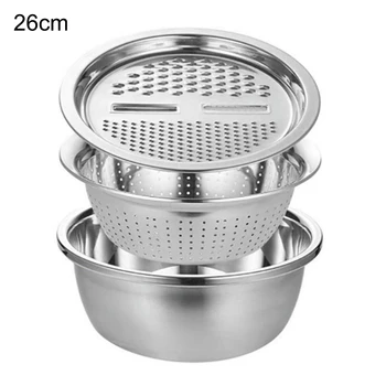 

3Pcs Multifunction Stainless Steel Shredder Strainer Sieve Basin Washing Bowl Set Vegetable Cutter Home Kitchen Dining Utensil